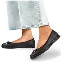 primohurt Čierne dámske balerínky s koženou stielkou, pohodlné dámske topánky