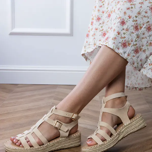 Gemre Béžové sandále espadrilky na nízkej platforme Amur