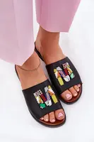 Boto Dámske sandále na plochom podpätku s ozdobou čierne Clelione