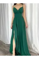 74886 Dewberry Rope Strap Slit Evening & Graduation Dress-GREEN