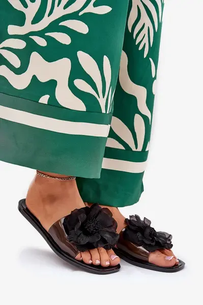 Boto Priehľadné Ploché Dámske Šľapky S Umelým Kvetom Čierne Vobetta