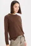 DEFACTO Regular Fit Soft Textured Crew Neck Basic Plain Knitwear Sweater