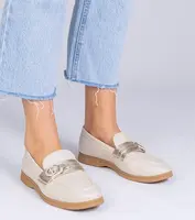 marka niezdefiniowana Beige faux leather loafers with rhinestones Berita