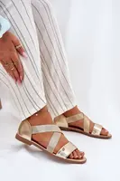 EVENTO Dámske ploché sandále s elastickými popruhmi zlaté Marinea