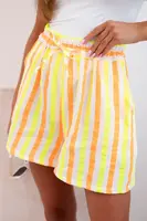 Kesi Włoski Dámske bavlnené šortky pruhované žlté neónové
