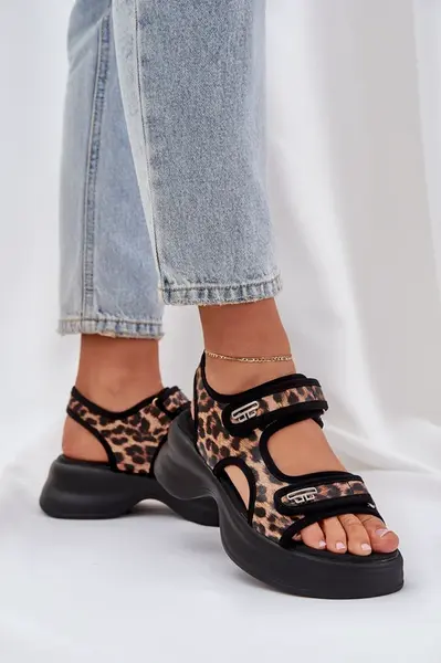 PS1 Eko Kožené Ľahké Sandále Na Platforme Panther Hnedé