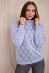 High-neckline sweater with diamond pattern in blue color