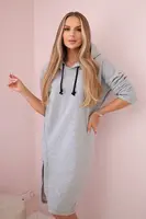 Dress with a hood and a slit on the side gray