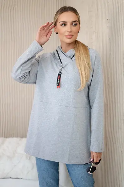 Tunic with zipper on hood Oversize gray