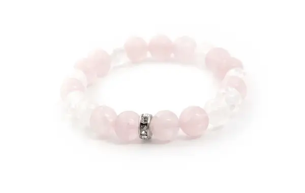 Agato Korálkový náramek z růženínu a praskaného křišťálu MINK14/17