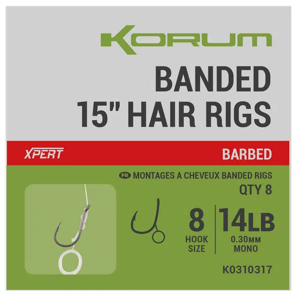 Korum návazec banded hair rigs barbed 8 ks délka 15" - velikost háčku 14