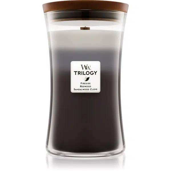 Woodwick Trilogy Warm Woods vonná svíčka s dřevěným knotem 609,5 g