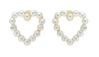 Troli Něžné pozlacené srdíčkové náušnice s perličkami VBE005 G