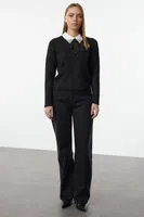 Trendyol Black Soft Textured Garnished Ribbon/Bow Detailed Stone Knitted Sweater