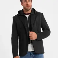 Ombre Men's blazer with detachable underlining and hood - black