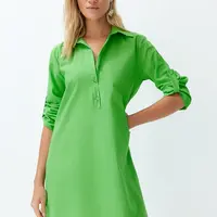 Trendyol Green Belted Midi 100% Cotton Beach Dress with Woven Ribbon Accessory