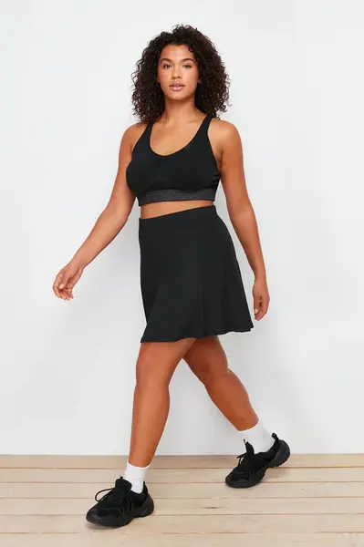Trendyol Curve Black 2 Layer Knitted Sports Shorts Skirt