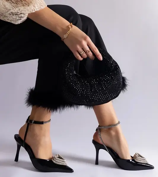 Gemre Black slingback stilettos adorned with rhinestones Isoda