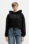 Bavlněná mikina Tommy Jeans dámská, černá barva, s kapucí, s potiskem, DW0DW21607