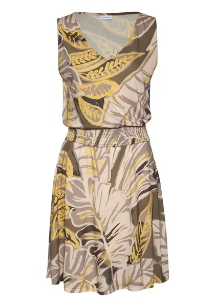 LASCANA Letné šaty  svetlobéžová / tmavobéžová / tmavohnedá / zlatá žltá