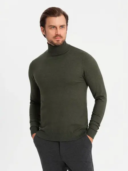Ombre Men's knitted turtleneck with viscose - dark grey