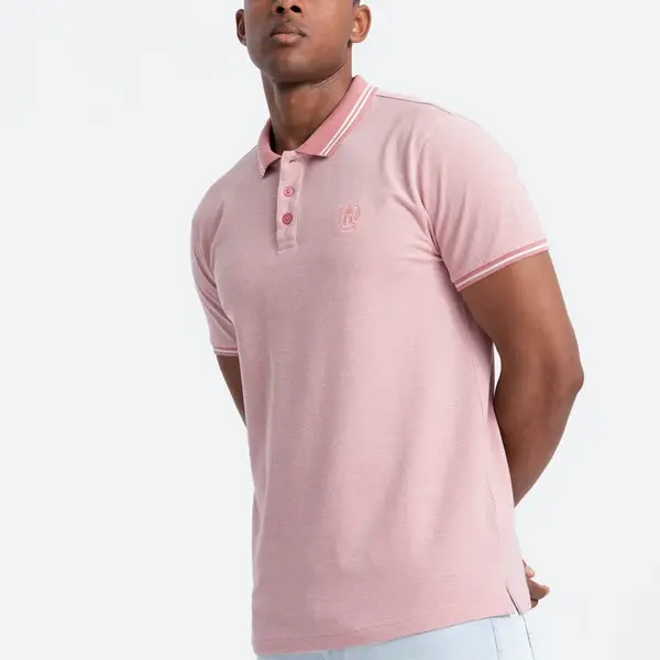 Ombre Melange men's polo shirt with striped collar - pink