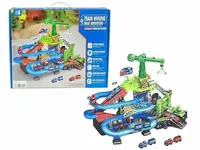 Základna na přepravu - Tříúrovňová kolej, jeřáb, lokomotivy s vagóny