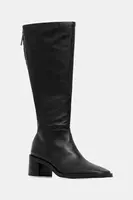 Kožené čižmy Calvin Klein BLOCK HEEL KNEE BOOT LTH