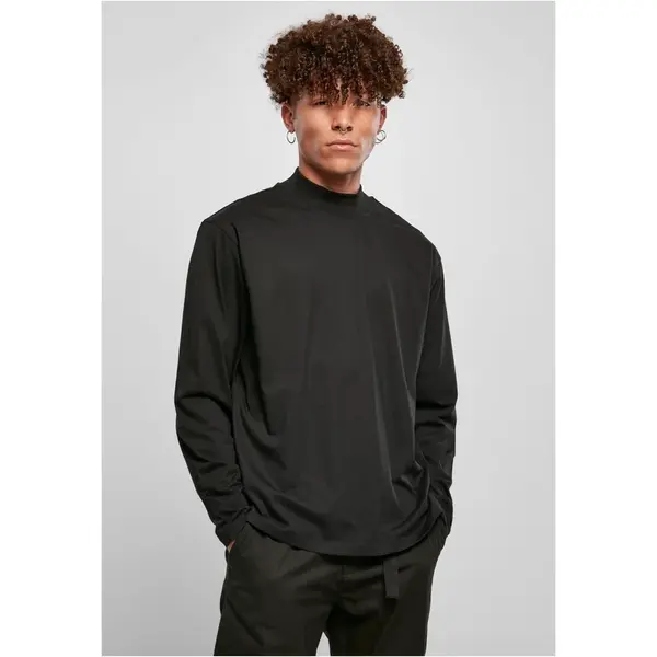 Heavy Boxy Mock Neck Neck s dlouhým rukávem černý