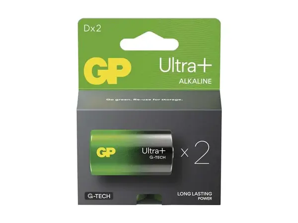 Baterie D (LR20) alkalická GP Ultra Plus 2ks - rozbaleno - mírně roztržený obal