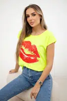Halenka s potiskem rtů žlutá neon+červená