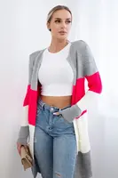 Svetr Cardigan na ramínka šedá+malina