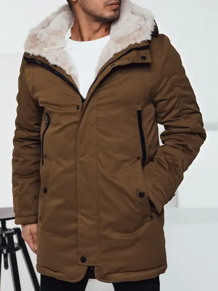 Kurtka zimowa męska parka z kapturem beżowa Dstreet