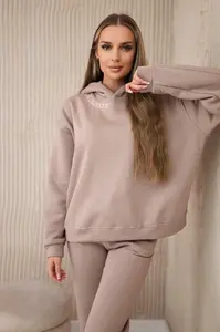 Zateplená souprava s výšivkou Los Angeles tmavě béžová