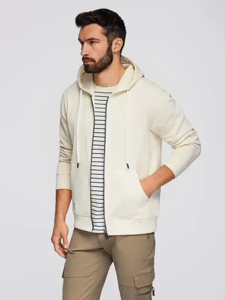 Ombre Men's BASIC unbuttoned hooded sweatshirt - cream
