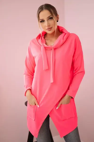Tunika s psaníčkem vpředu Oversize růžová neonová