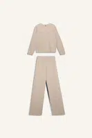 DEFACTO 2-Piece Set Crew Neck Long Sleeve Basic Plain Top Wide Leg Wide Leg Bottom
