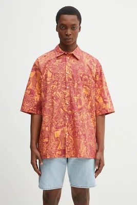 Bavlněná košile Marcelo Burlon Aop Mech Bowling Shirt Orange Burgundy oranžová barva, relaxed, s klasickým límcem, CMGG002S25FAB0012028