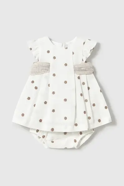 Kojenecké šaty s příměsí lnu Mayoral Newborn béžová barva, mini, 1859