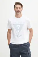Bavlněné tričko Guess pánské, bílá barva, s potiskem, M5GI29 KBW41