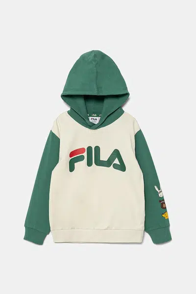 Dětská mikina Fila LUBSKO zelená barva, s kapucí, vzorovaná, FAK0393