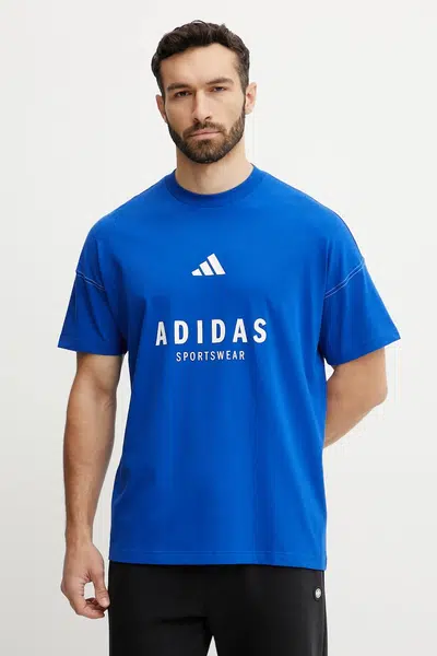 Bavlněné tričko adidas ALL SZN Graphic modrá barva, s potiskem, JJ3661