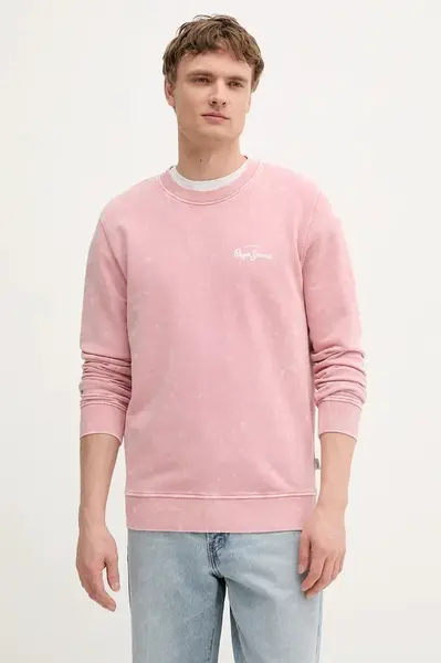 Bavlněná mikina Pepe Jeans pánská, růžová barva, vzorovaná, PM582918