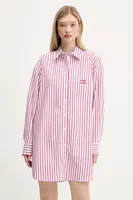 Bavlněné šaty Tommy Jeans růžová barva, mini, oversize, DW0DW21122