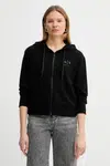 Bavlněná mikina Armani Exchange dámská, černá barva, s kapucí, hladká, XW000496 AF12739