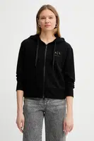 Bavlněná mikina Armani Exchange dámská, černá barva, s kapucí, hladká, XW000496 AF12739