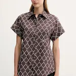 Bavlněná košile Max Mara Beachwear dámská, hnědá barva, regular, s klasickým límcem, 2516111029600