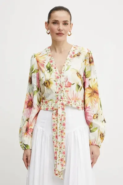 Košile Guess COLETTE dámská, béžová barva, regular, s klasickým límcem, W5GH40 WG4G0