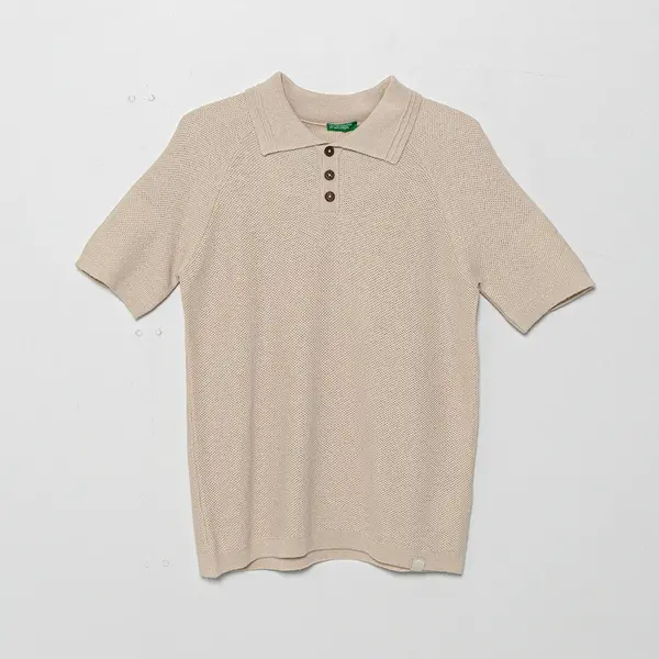 Dětské polo tričko ze lněné směsi United Colors of Benetton béžová barva, 104NC3005