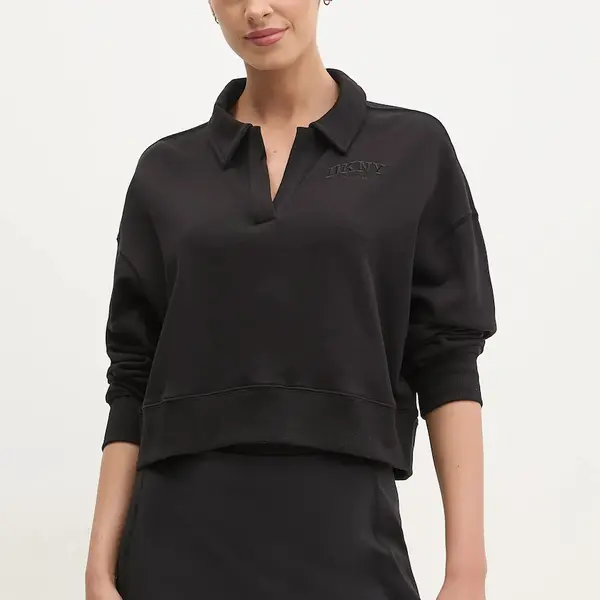 Bavlněná mikina Dkny dámská, černá barva, hladká, DP5T1243